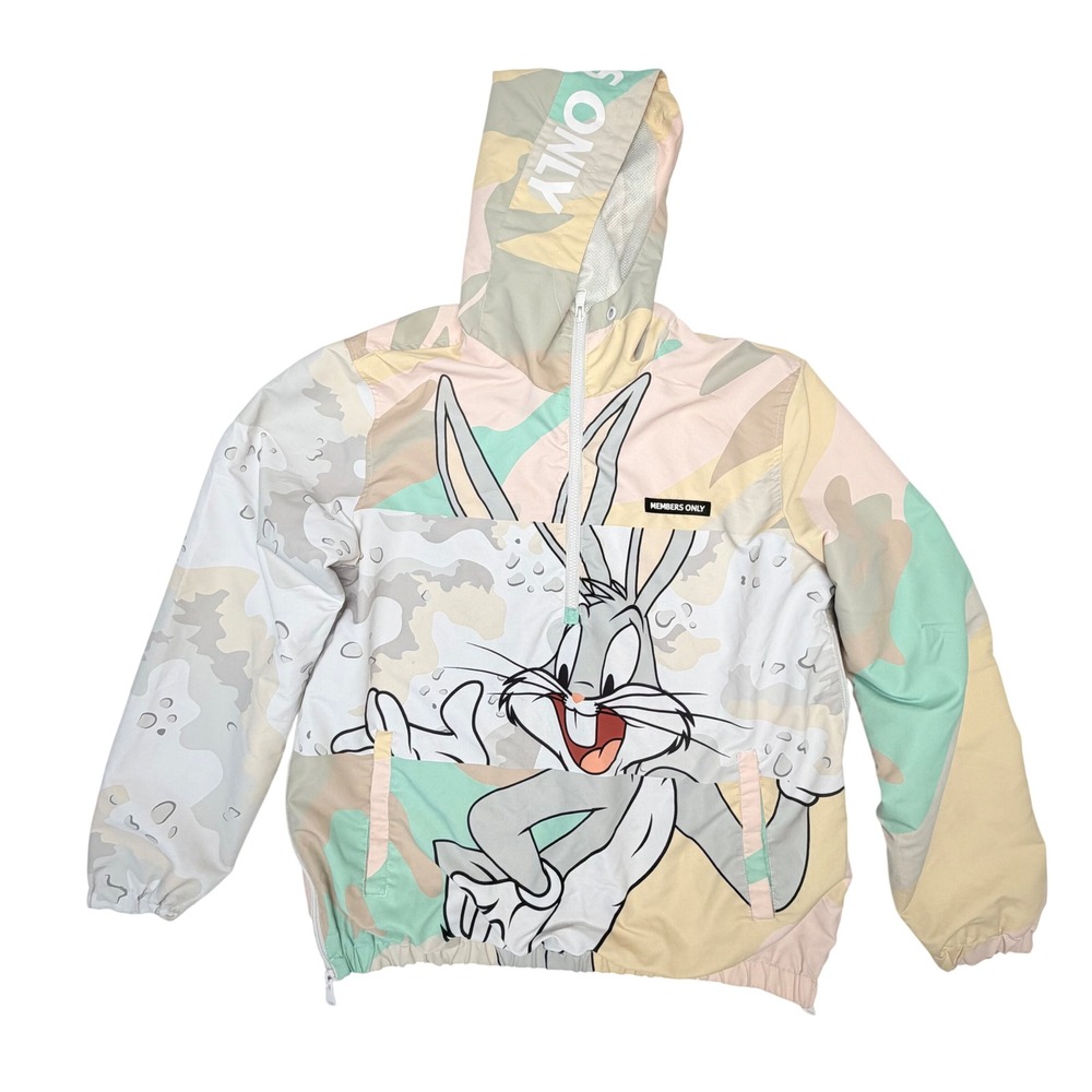 Members Only Looney Tunes Large Pastel Camo Windbreaker Jacket Mens Bugs Bunny - Picture 7 of 12